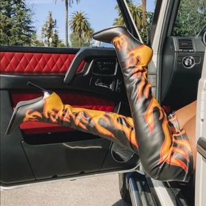 Size 6 thigh high flame boots brand new